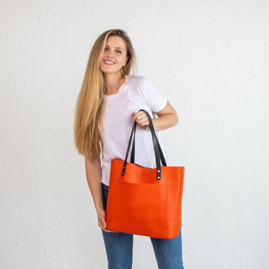 Orange Pebbled Leather Tote Bag - Leather Purse Backpack