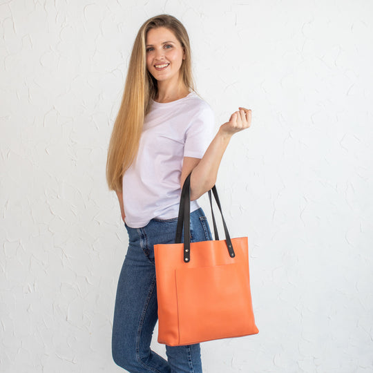 Peach Pebbled Leather Tote Bag - Leather Purse Backpack
