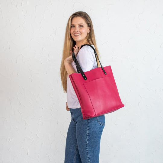 Hot Pink Pebbled Leather Tote Bag - Leather Purse Backpack