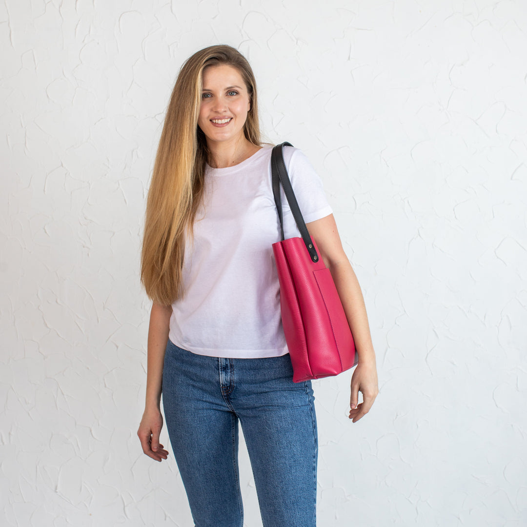 Hot Pink Pebbled Leather Tote Bag - Leather Purse Backpack