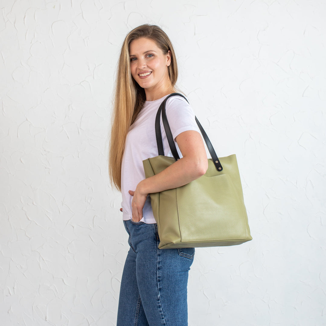 Avocado Pebbled Leather Tote Bag - Leather Purse Backpack