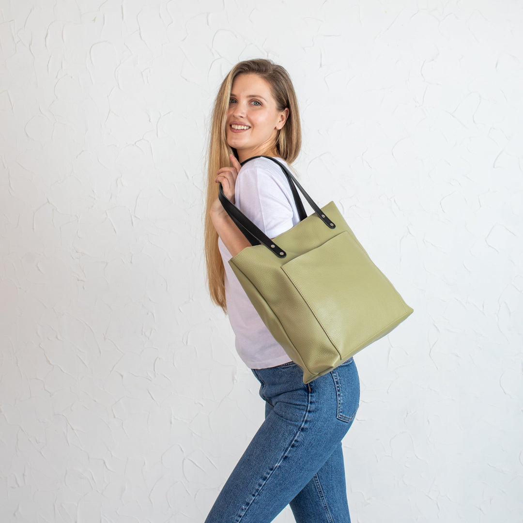 Avocado Pebbled Leather Tote Bag - Leather Purse Backpack