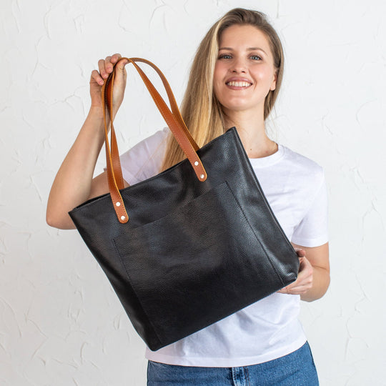 Black Pebbled Leather Tote Bag - Leather Purse Backpack