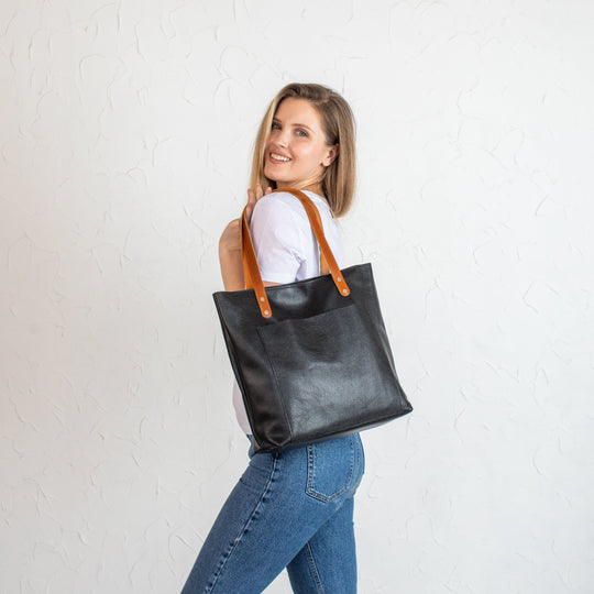 Black Pebbled Leather Tote Bag - Leather Purse Backpack