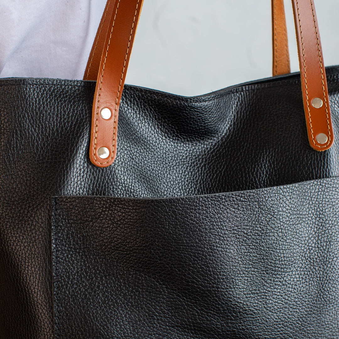 Black Pebbled Leather Tote Bag - Leather Purse Backpack