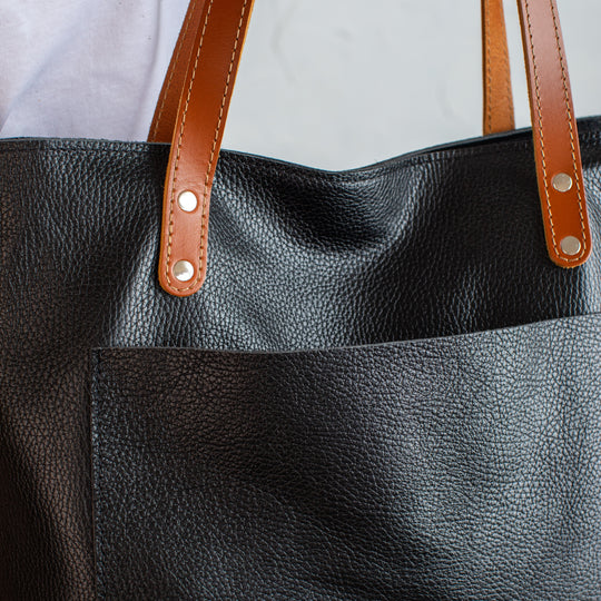 Black Pebbled Leather Tote Bag - Leather Purse Backpack