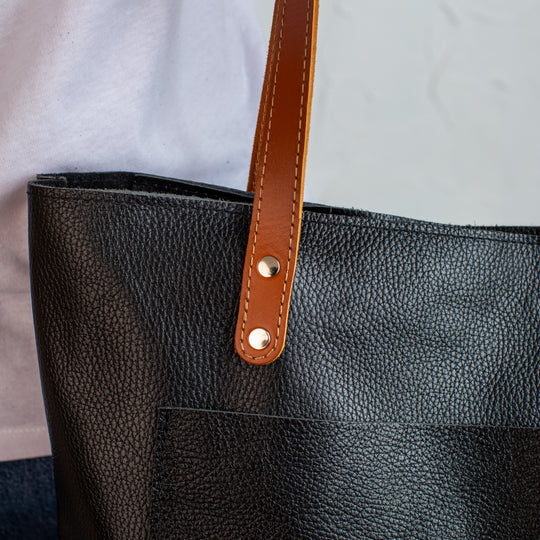 Black Pebbled Leather Tote Bag - Leather Purse Backpack