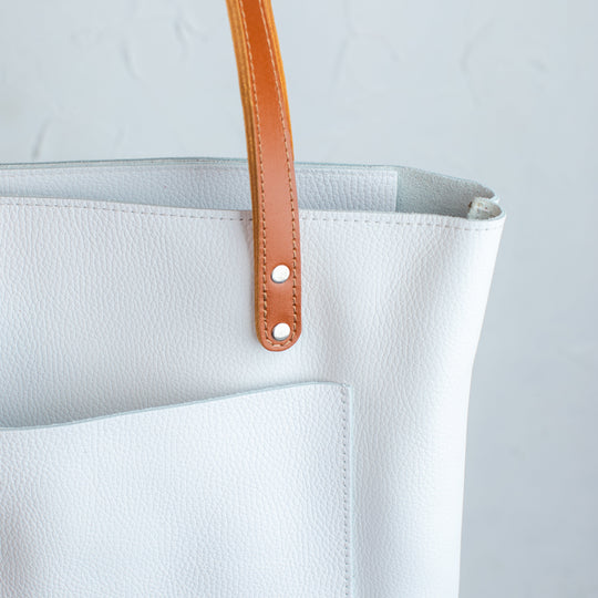 White Pebbled Leather Tote Bag - Leather Purse Backpack