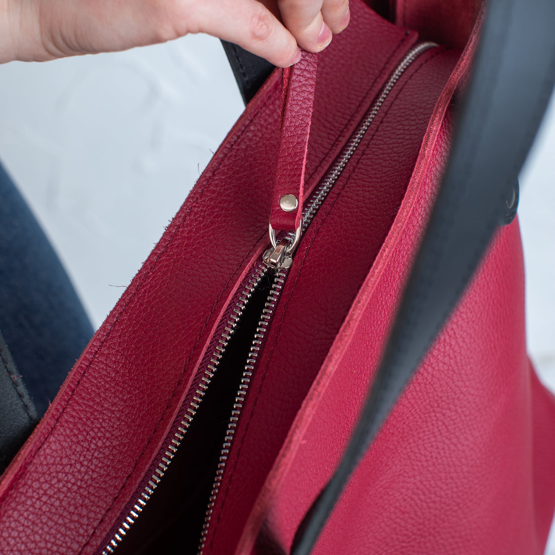 Red Pebbled Leather Tote Bag - Leather Purse Backpack