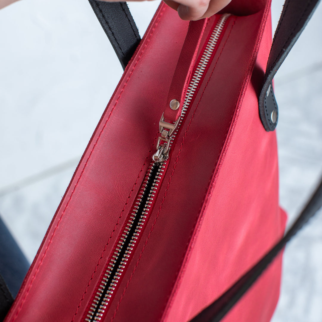 Red Pebbled Leather Tote Bag - Leather Purse Backpack