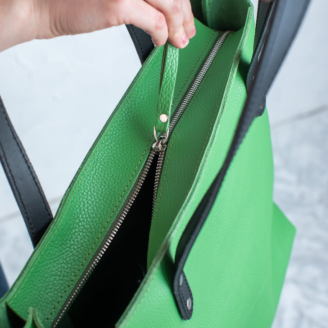 Bright Green Pebbled Leather Tote Bag - Leather Purse Backpack