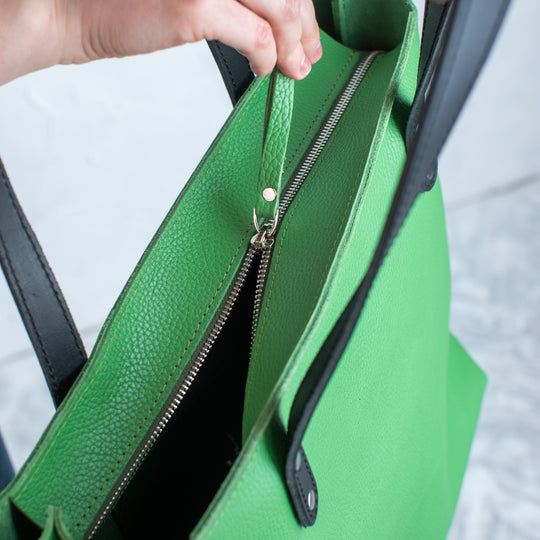 Bright Green Pebbled Leather Tote Bag - Leather Purse Backpack
