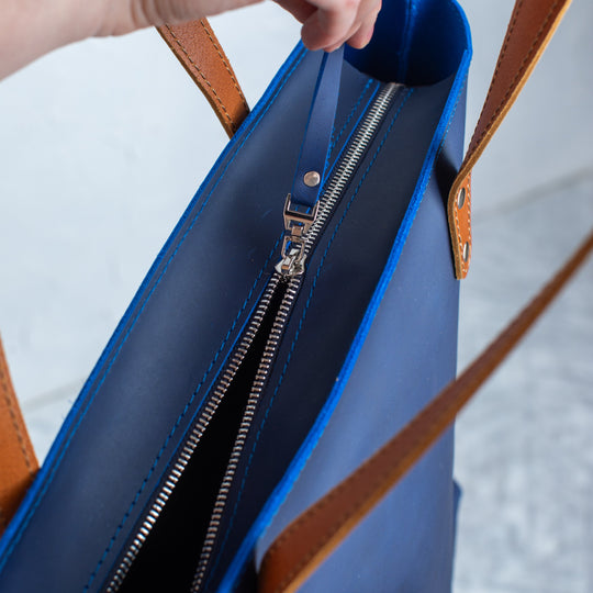 Blue Smooth Pebbled Leather Tote Bag - Leather Purse Backpack