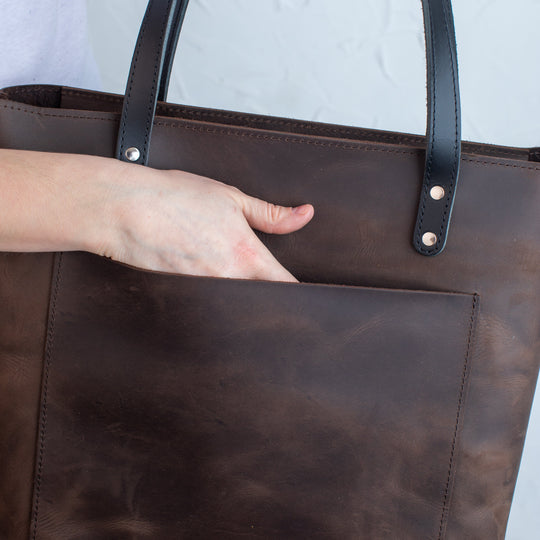 Dark Brown Smooth Pebbled Leather Tote Bag - Leather Purse Backpack
