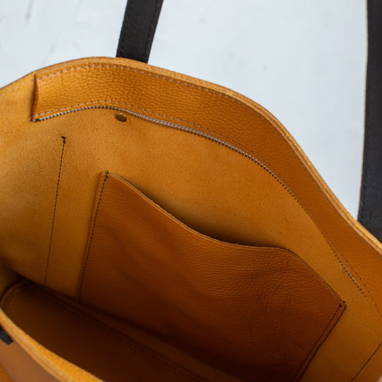 Yellow Pebbled Leather Tote Bag - Leather Purse Backpack