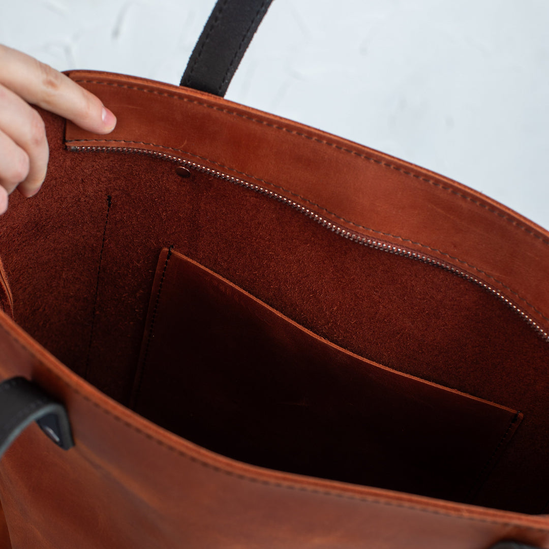 Cognac Smooth Pebbled Leather Tote Bag - Leather Purse Backpack