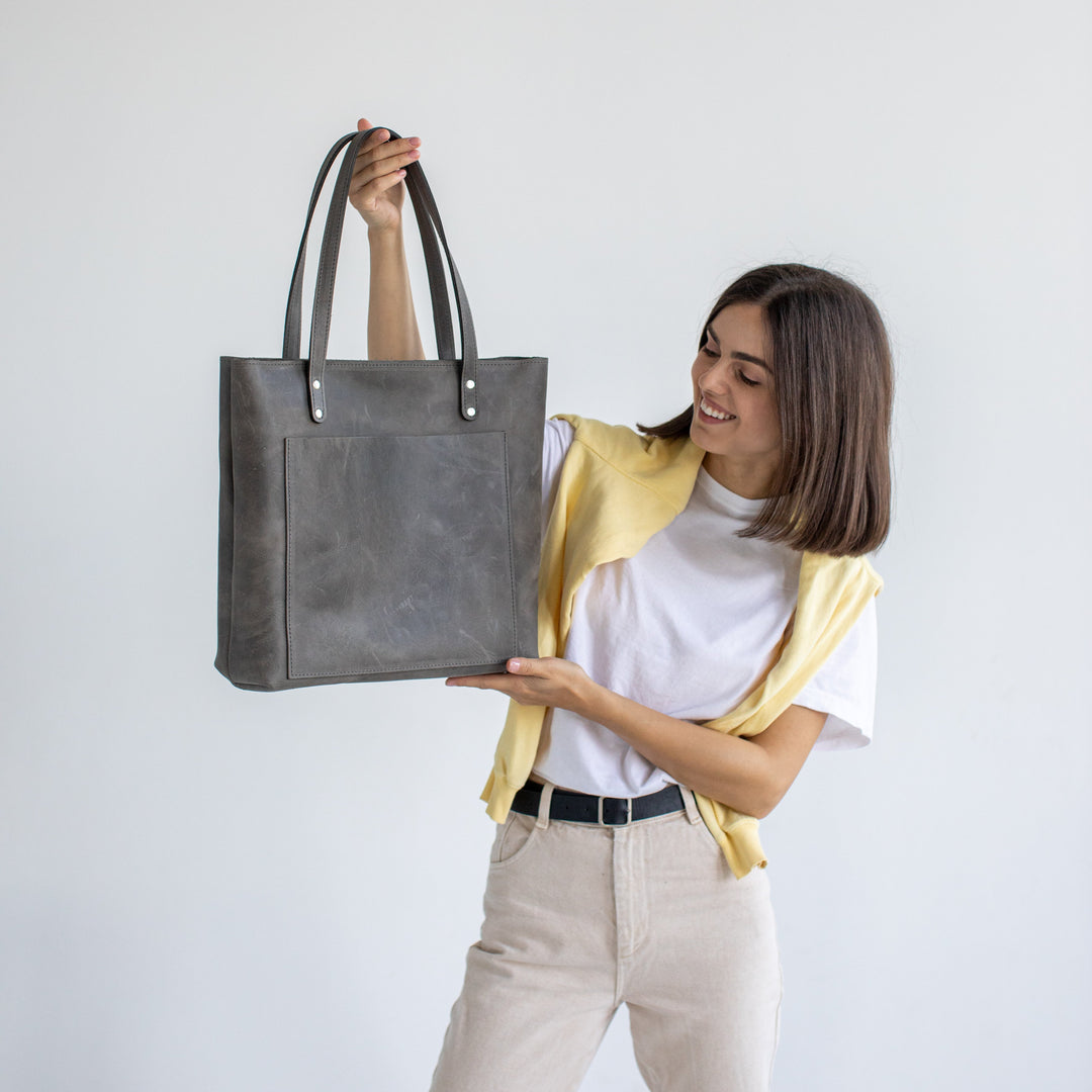 Grey leather tote bag - Leather Purse Backpack