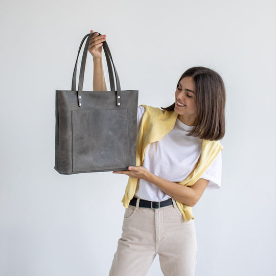 Grey leather tote bag - Leather Purse Backpack