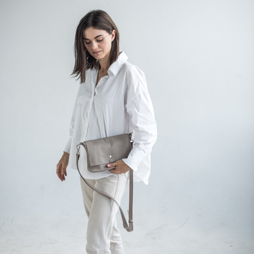 Beige pebbled leather crossbody bag - Leather Purse Backpack