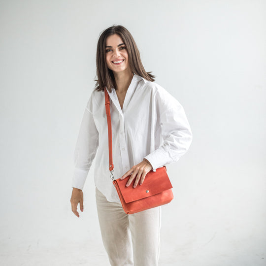 Orange leather crossbody bag - Leather Purse Backpack