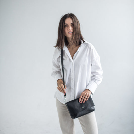 Black pebbled leather crossbody bag - Leather Purse Backpack