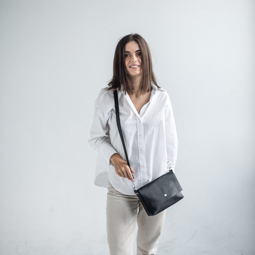 Black pebbled leather crossbody bag - Leather Purse Backpack