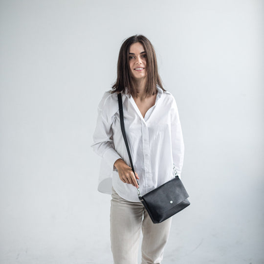 Black pebbled leather crossbody bag - Leather Purse Backpack