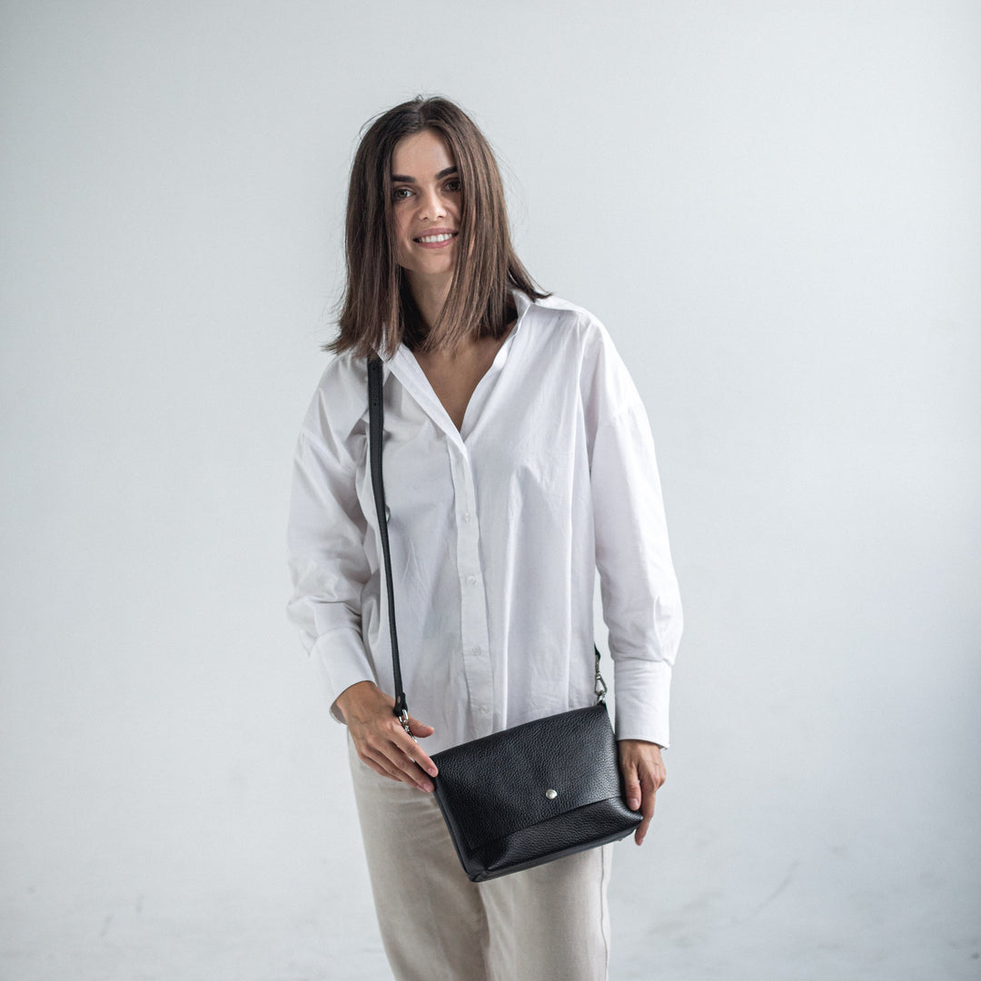 Black pebbled leather crossbody bag - Leather Purse Backpack