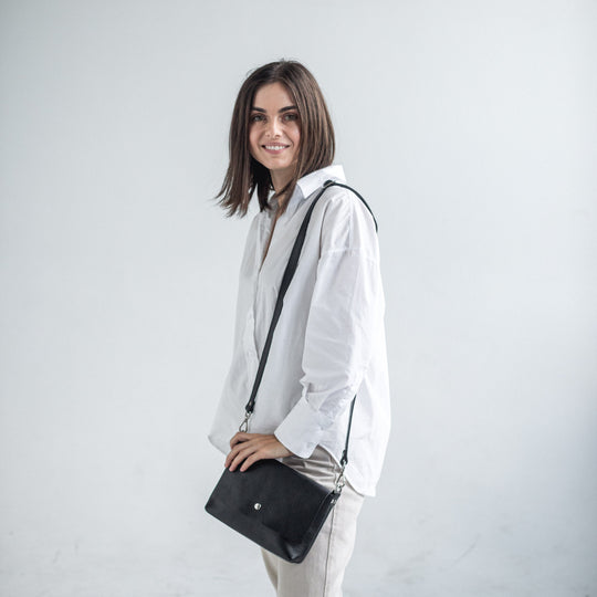 Black pebbled leather crossbody bag - Leather Purse Backpack