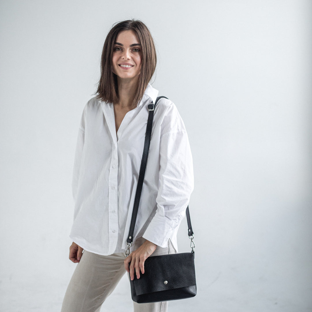 Black pebbled leather crossbody bag - Leather Purse Backpack