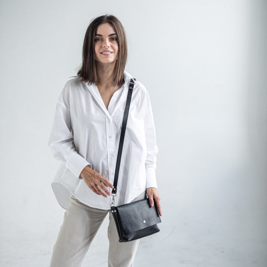 Black pebbled leather crossbody bag - Leather Purse Backpack