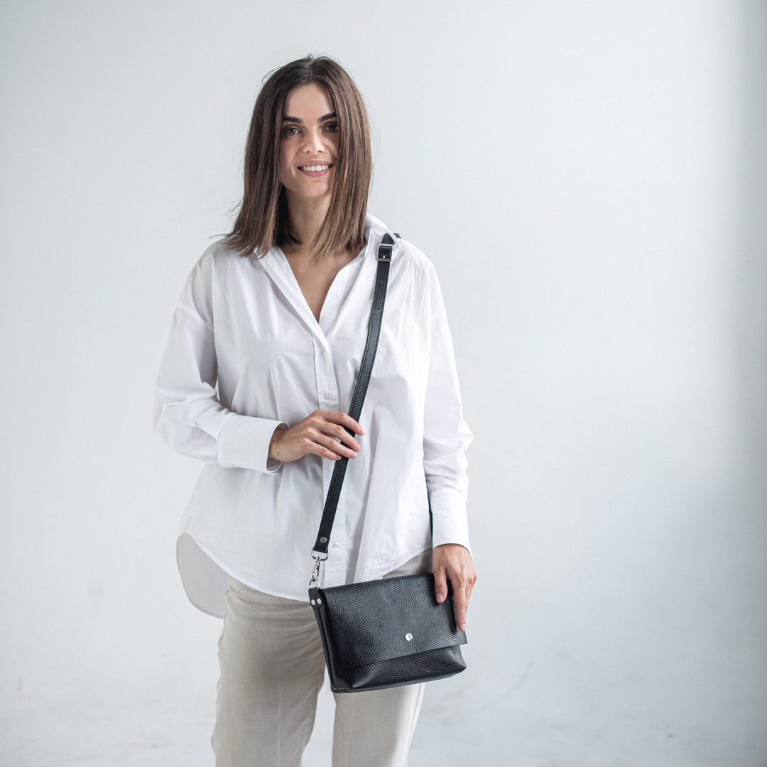 Black pebbled leather crossbody bag - Leather Purse Backpack