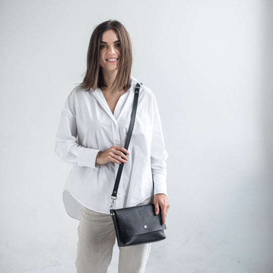Black pebbled leather crossbody bag - Leather Purse Backpack