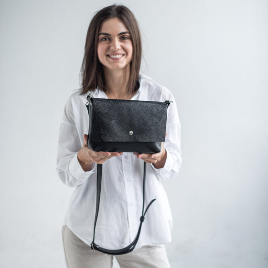 Black pebbled leather crossbody bag - Leather Purse Backpack