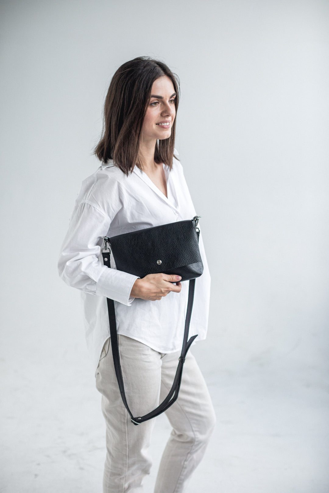 Black pebbled leather crossbody bag - Leather Purse Backpack