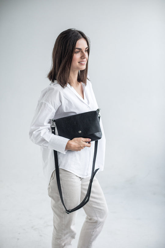 Black pebbled leather crossbody bag - Leather Purse Backpack