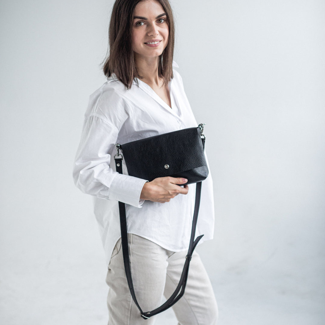 Black pebbled leather crossbody bag - Leather Purse Backpack