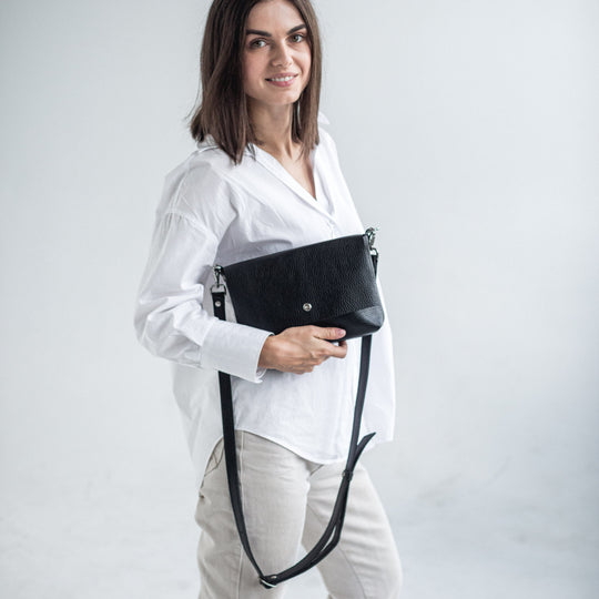 Black pebbled leather crossbody bag - Leather Purse Backpack