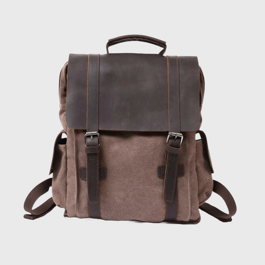 Vintage canvas leather school backpack 20 liters
