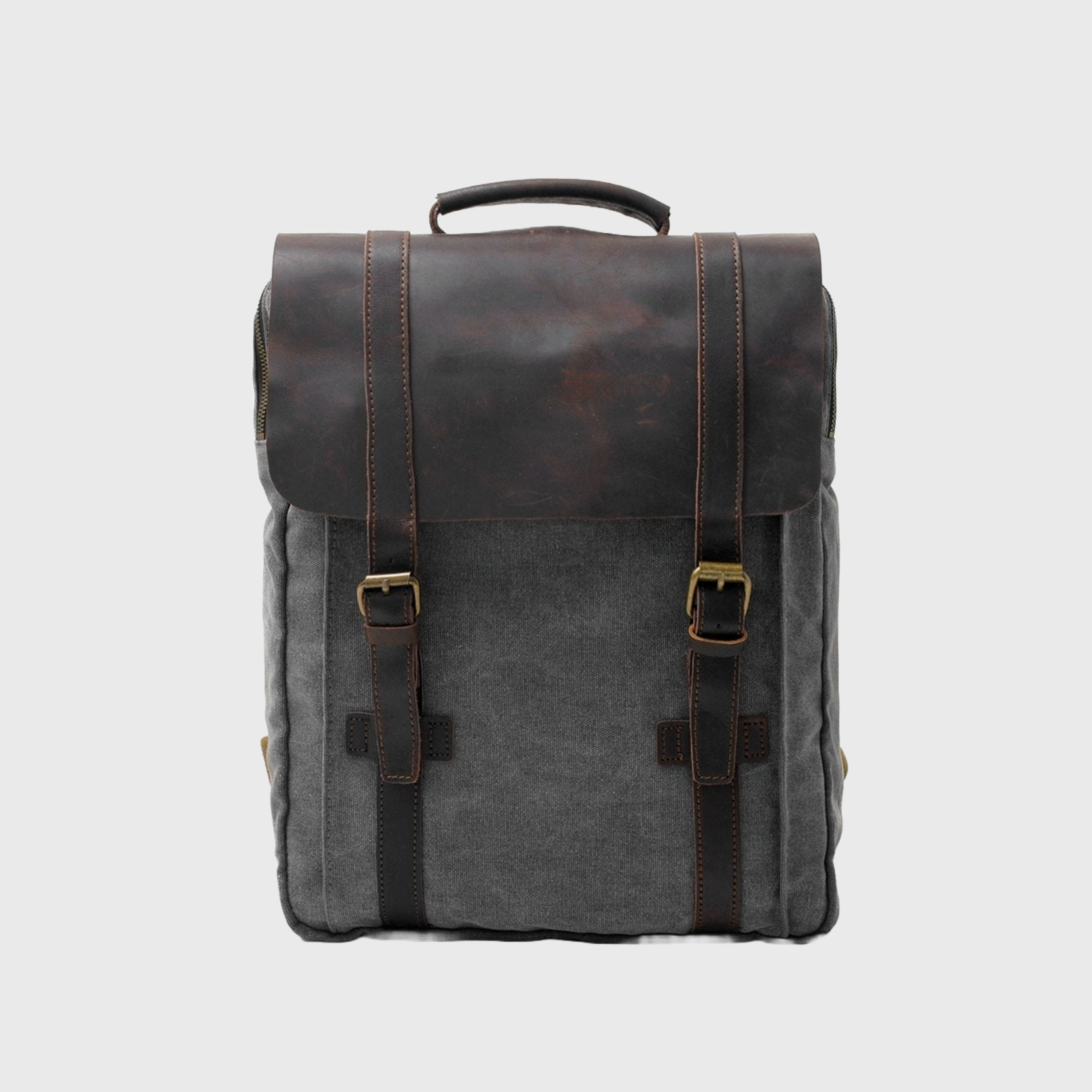 2 straps genuine leather and canvas backpack in 4 colors