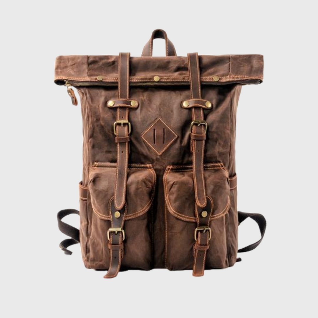 Large capacity genuine leather and canvas travel backpack 2 colors