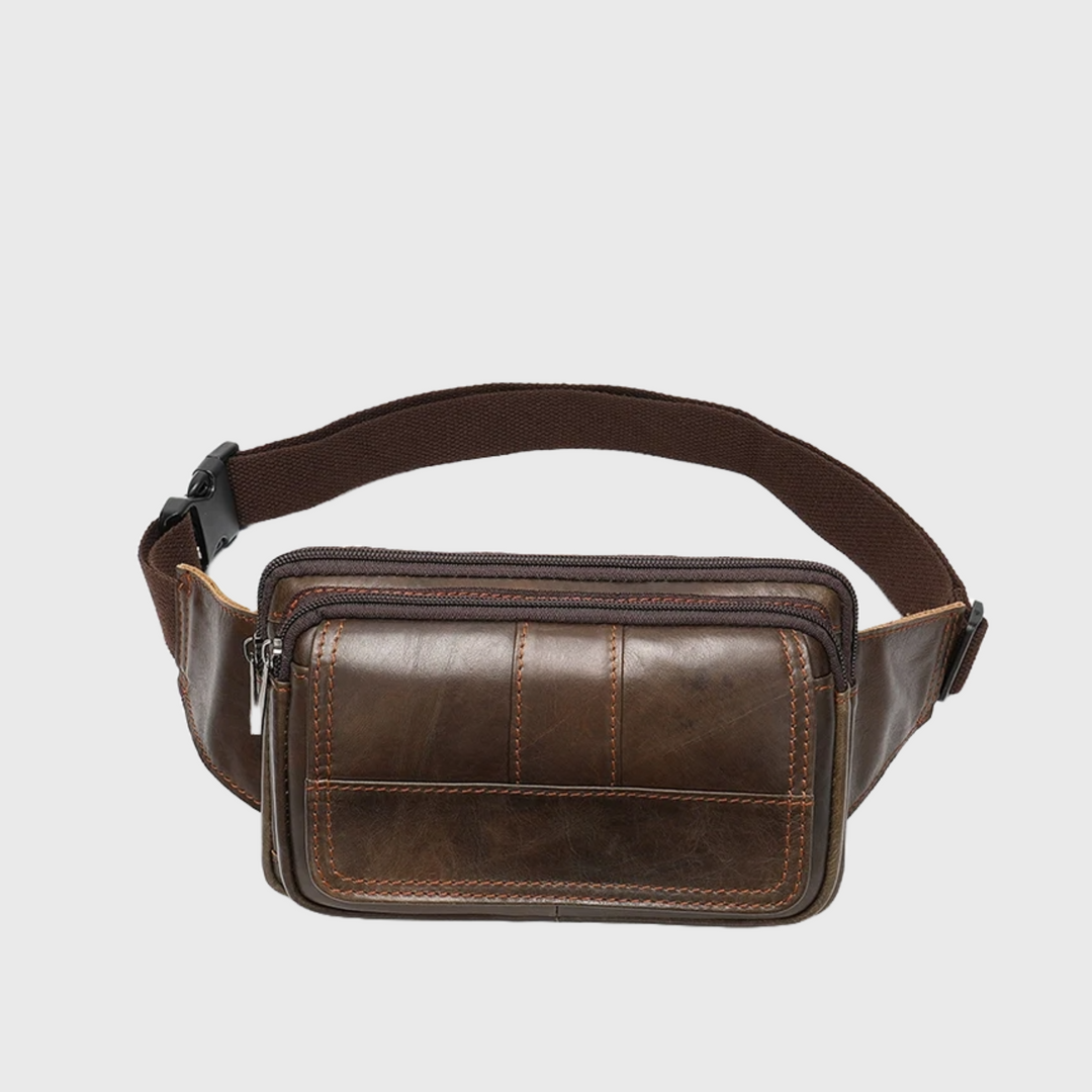 Fashionable Men's Leather Dark Brown Fanny Pack - Leather Purse Backpack