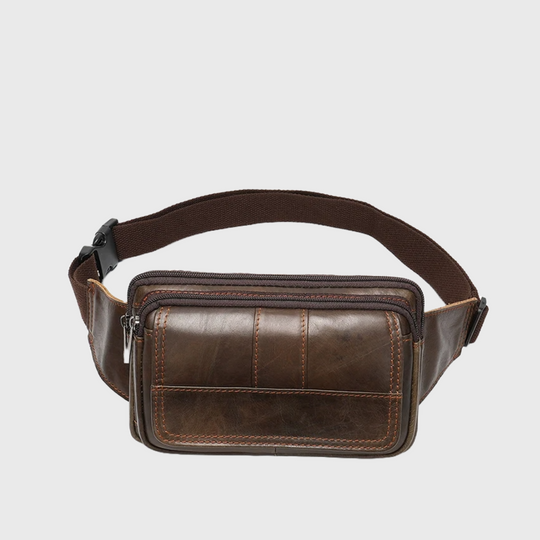 Fashionable Men's Leather Dark Brown Fanny Pack - Leather Purse Backpack