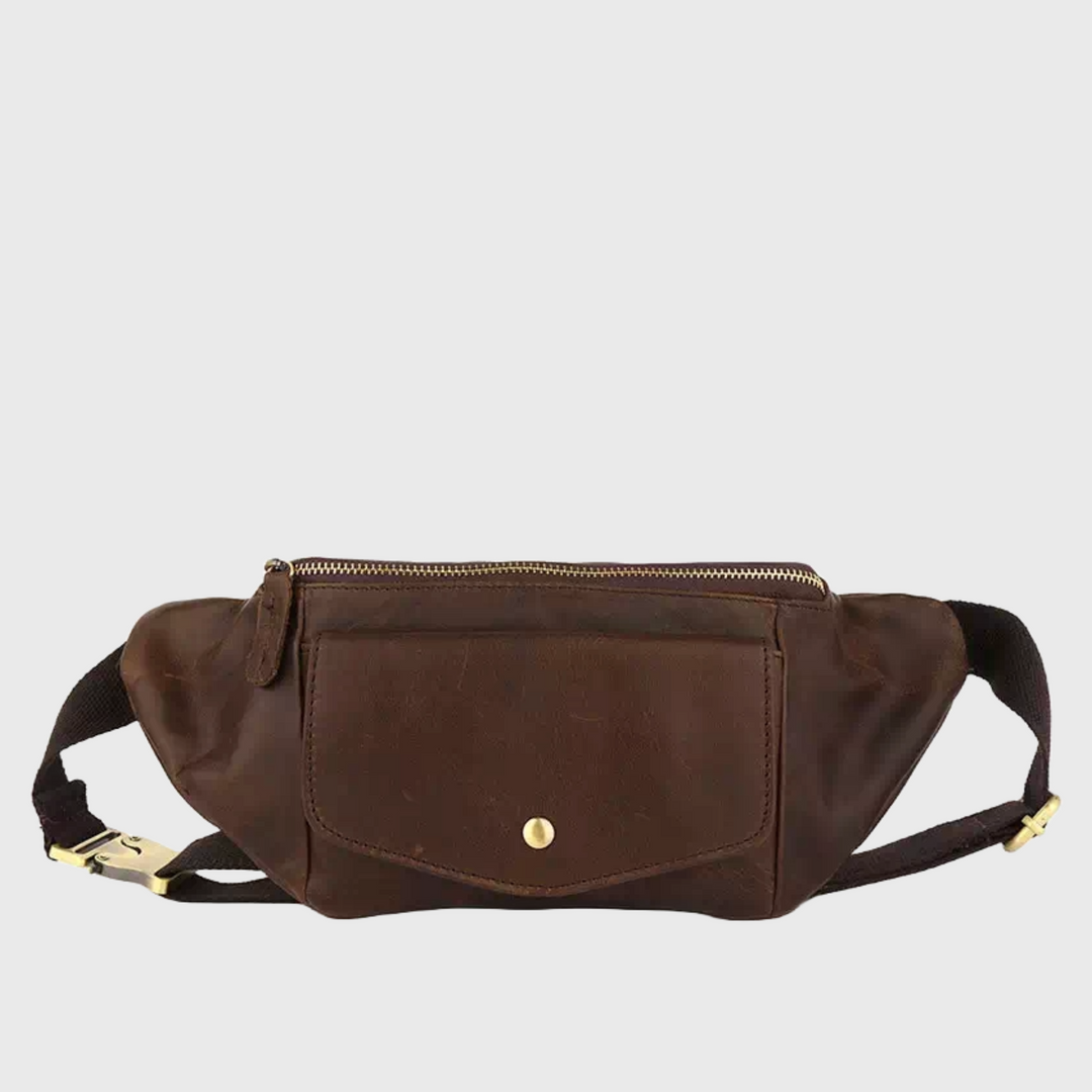 High-quality men's vintage brown leather fanny pack