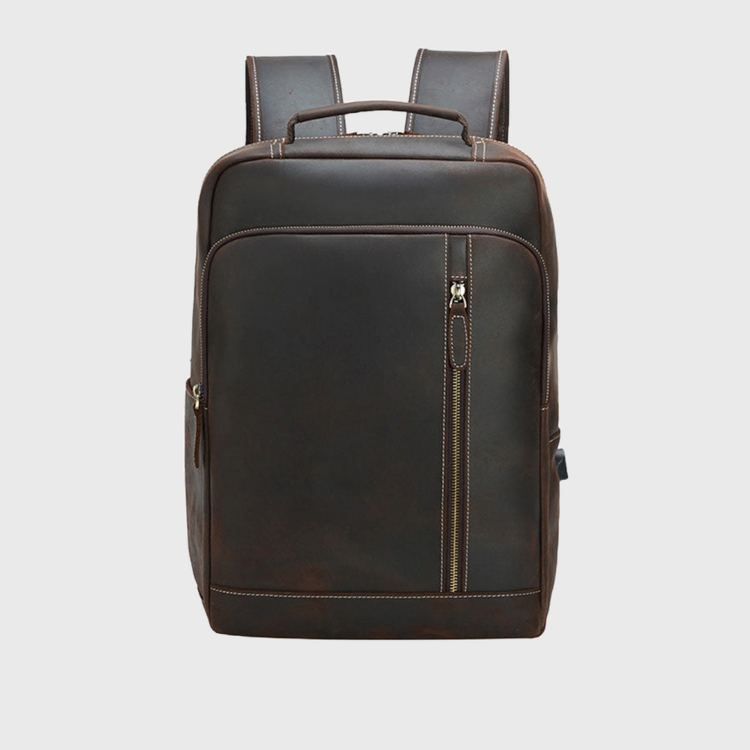 Dark brown men's Crazy Horse leather backpack