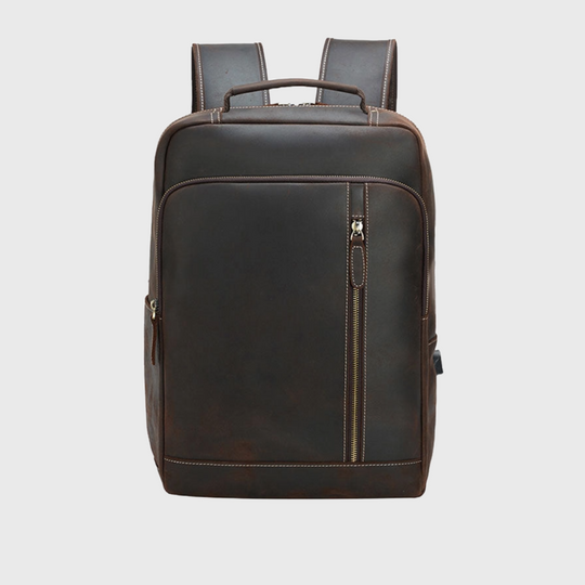 Dark brown men's Crazy Horse leather backpack