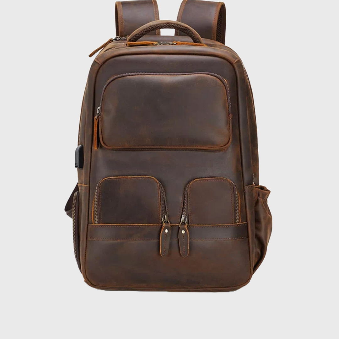 Men's Crazy Horse leather travel backpack - large size