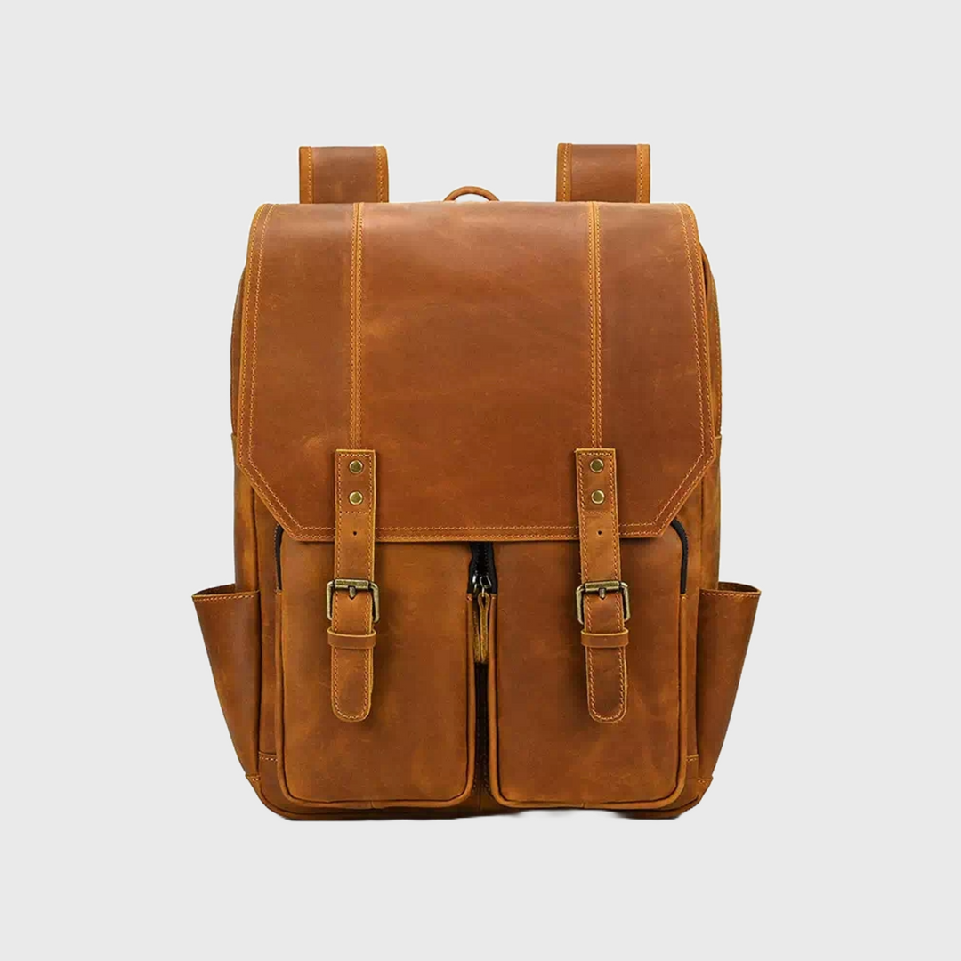 Full grain leather hiking backpack