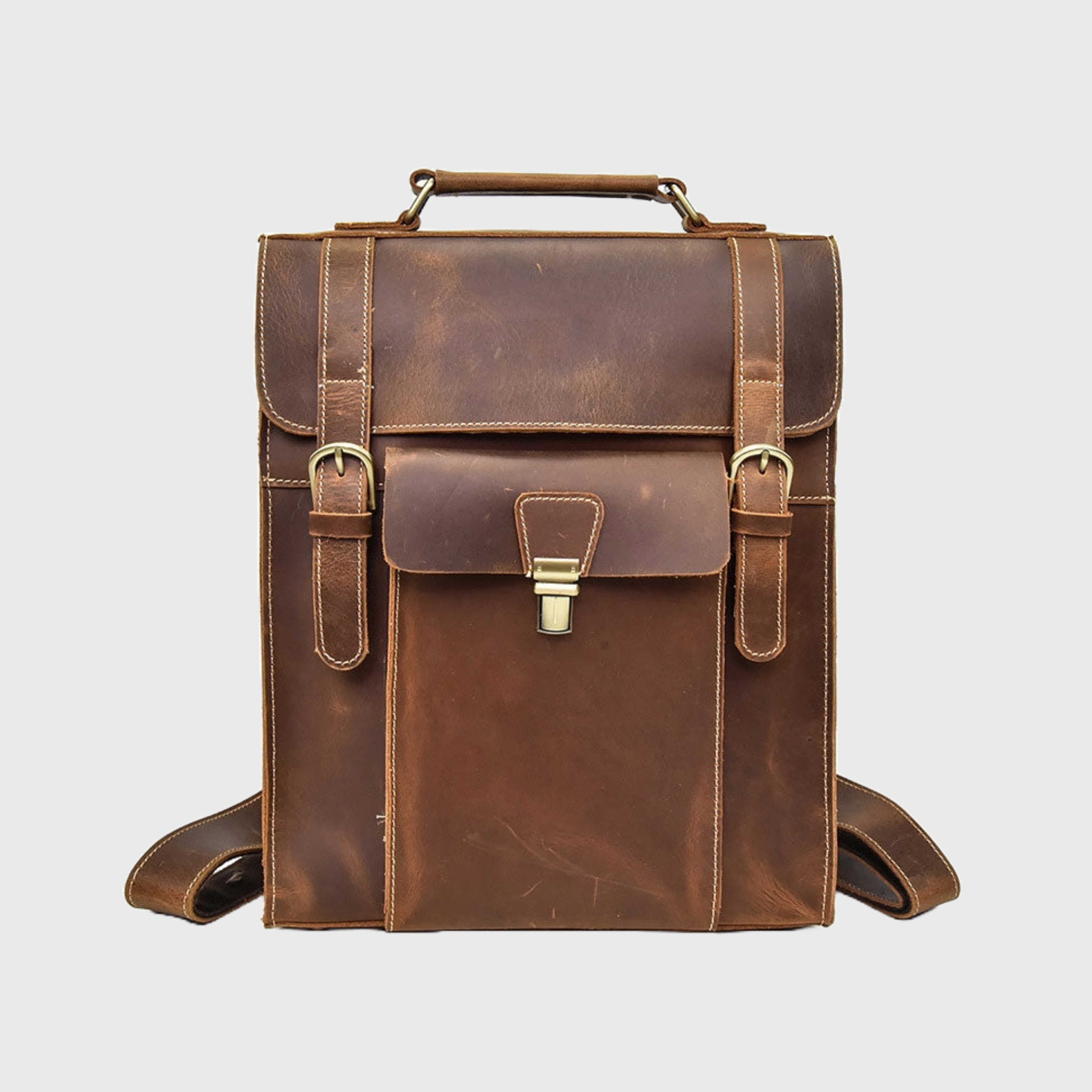 4157 Leather Backpack Purse Vintage Casual Daypack Knapsack Handmade Leather Backpack, Handmade Brown Leather Rucksack, Stylish  main image 2