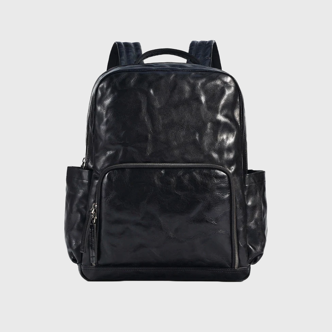 Black men's vegetable leather commuter backpack